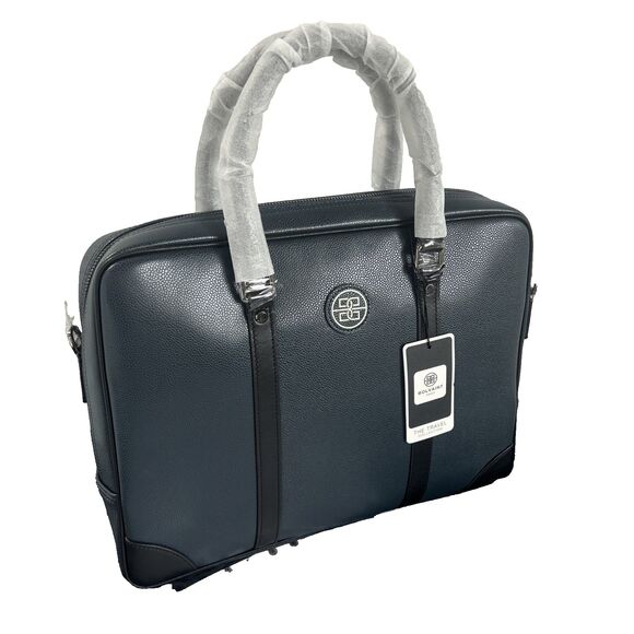 Bolvaint Cabot Luxury Briefcase Navy Leather w/Black Accents Travel Collection - Picture 1 of 11